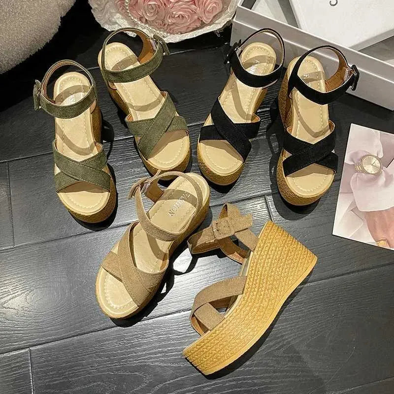 Dress Shoes Wedge High Heels Summer New Fashion Platform Thick Bottom Buckle Casual Comfort Walking H240527 05MT