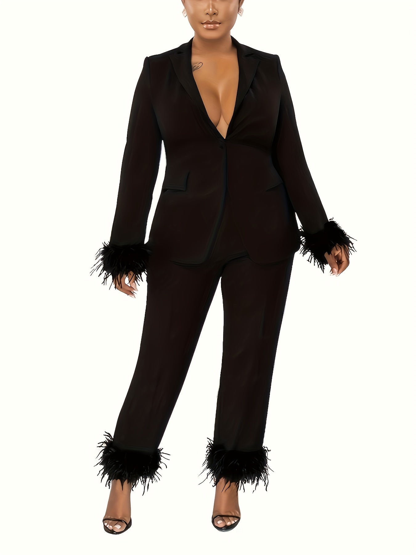 Chic Plus Size Blazer & Pants Set - Soft Textured 2-Piece Business Casual Attire for Women