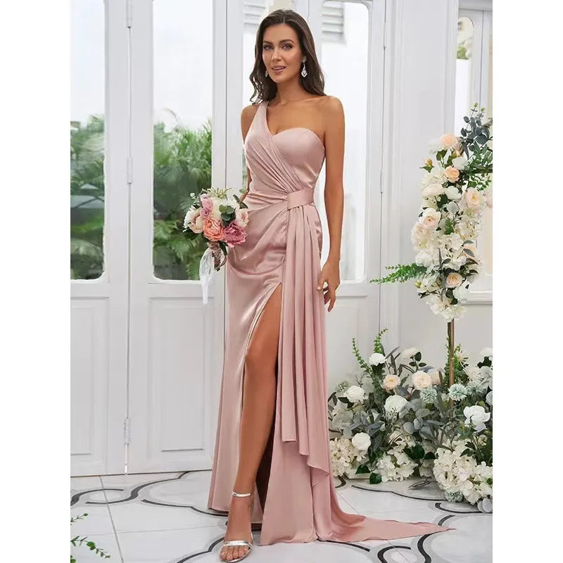 Bridesmaid Dresses Bridemaid Dress Split Side Wedding Party Dress Sexy Mermaid Bridemaid Even Dresses Sweep Train One Shoulder Women Long Prom Dress vestidos