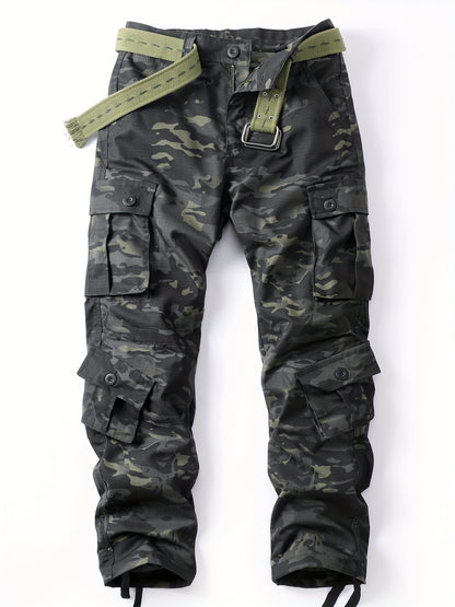 Mens Camo Cargo Pants - Loose Fit, Multi Flap Pockets, Zipper Fly, Cotton Fabric, Machine Washable - Perfect for Outdoor Activities, Weekend Casual, Hiking, Fishing, Angling, Streetwear