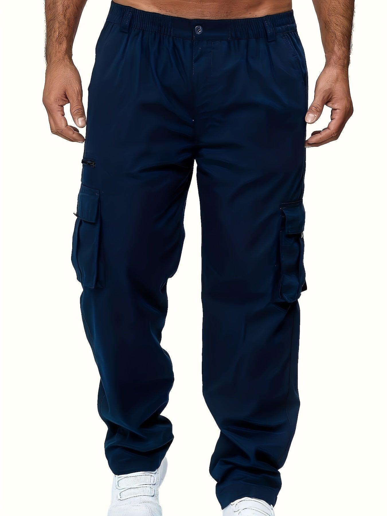 Men's Durable Polyester Cargo Pants, Comfortable Straight-Leg Fit, Versatile Multi-Pocket Design for Outdoor Work & Leisure