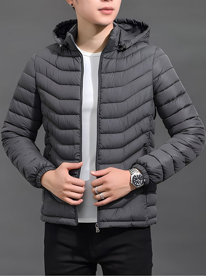 Mens Quilted Hooded Puffer Coat - Water-Resistant, Breathable, Zip-Up, Long Sleeve, Warm, and Lightweight - Perfect for City Walks, Street Hanging, and Winter Outdoor Activities