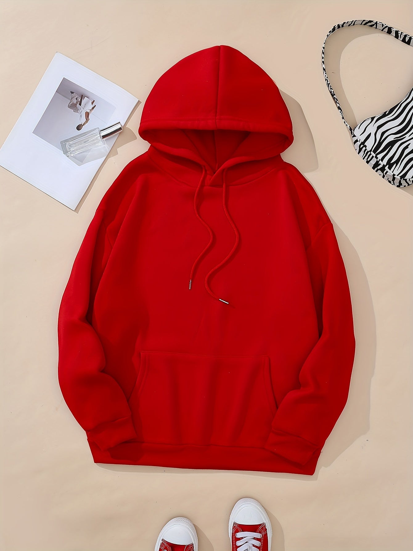 Womens Thermal Hooded Sweatshirt - Soft Micro Elasticity Polyester, Long Sleeve, Solid Color, Casual Pocketed Drawstring Hoodie for Fall/Winter - Cozy Knit Fabric, No Printing, No Sheer