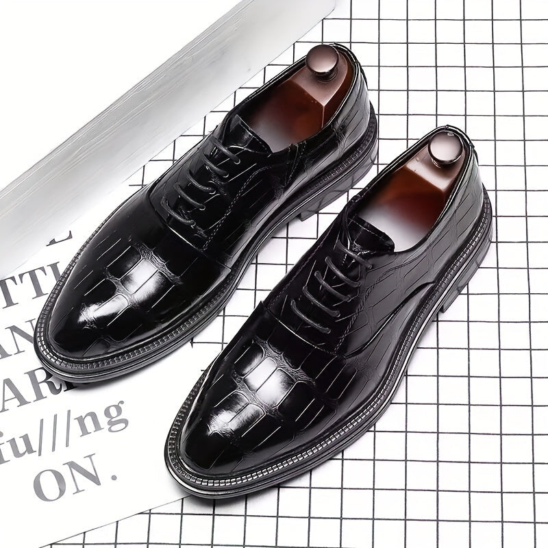 Men's Trendy Solid Oxfords, Wear-resistant Non Slip Lace-up Dress Shoes, Middle Aged Men's Footwear