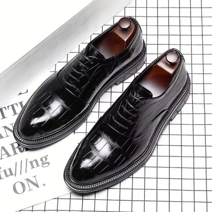 Men's Trendy Solid Oxfords, Wear-resistant Non Slip Lace-up Dress Shoes, Middle Aged Men's Footwear