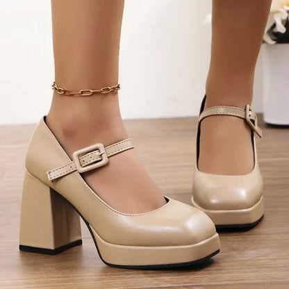 Dress Shoes  Summer Womens New Fashion Button Designer Thick Sole Square Root Sandals Casual Party High Heels H240527 T4SX