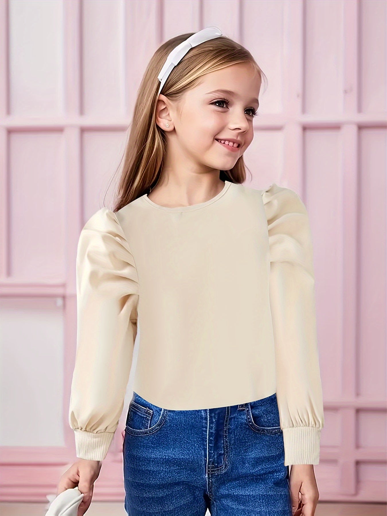 Girls Comfy Lantern Long Sleeve Blouse Casual Elegant Top Girls Clothing For Spring And Autumn