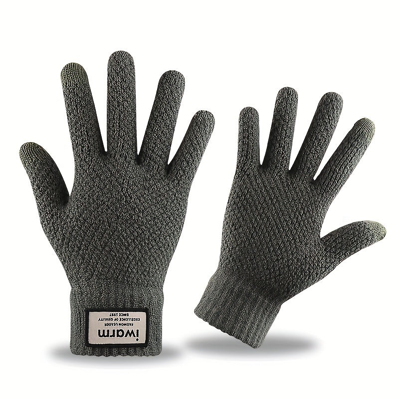 1pair Unisex Knitted Touch Screen Gloves, Winter Outdoor Cold-proof Warm Plus Velvet Jacquard Gloves