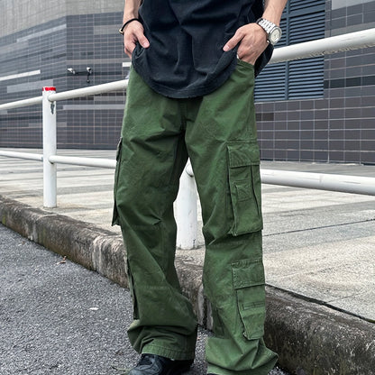 Mens Durable Cotton Cargo Pants - Multi Pocket Design - Loose Fit for Comfort - Ideal for Outdoor Activities & Workwear