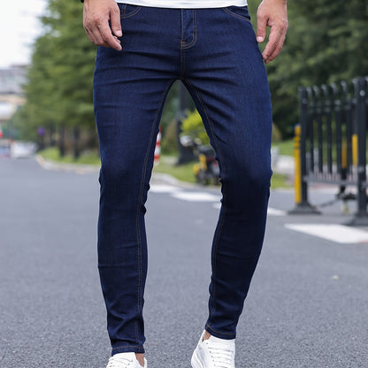 Men's Stretch Denim Jeans - Slim Fit, Casual Street Style with Pockets, Chic and Comfortable