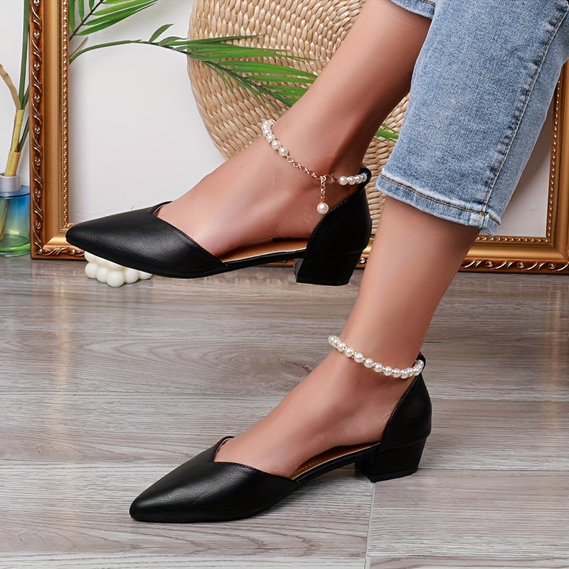 Elegant Women's Shoes with Faux Pearl Strap, Block Heels, and Lightweight Design for Casual and Dressy Occasions