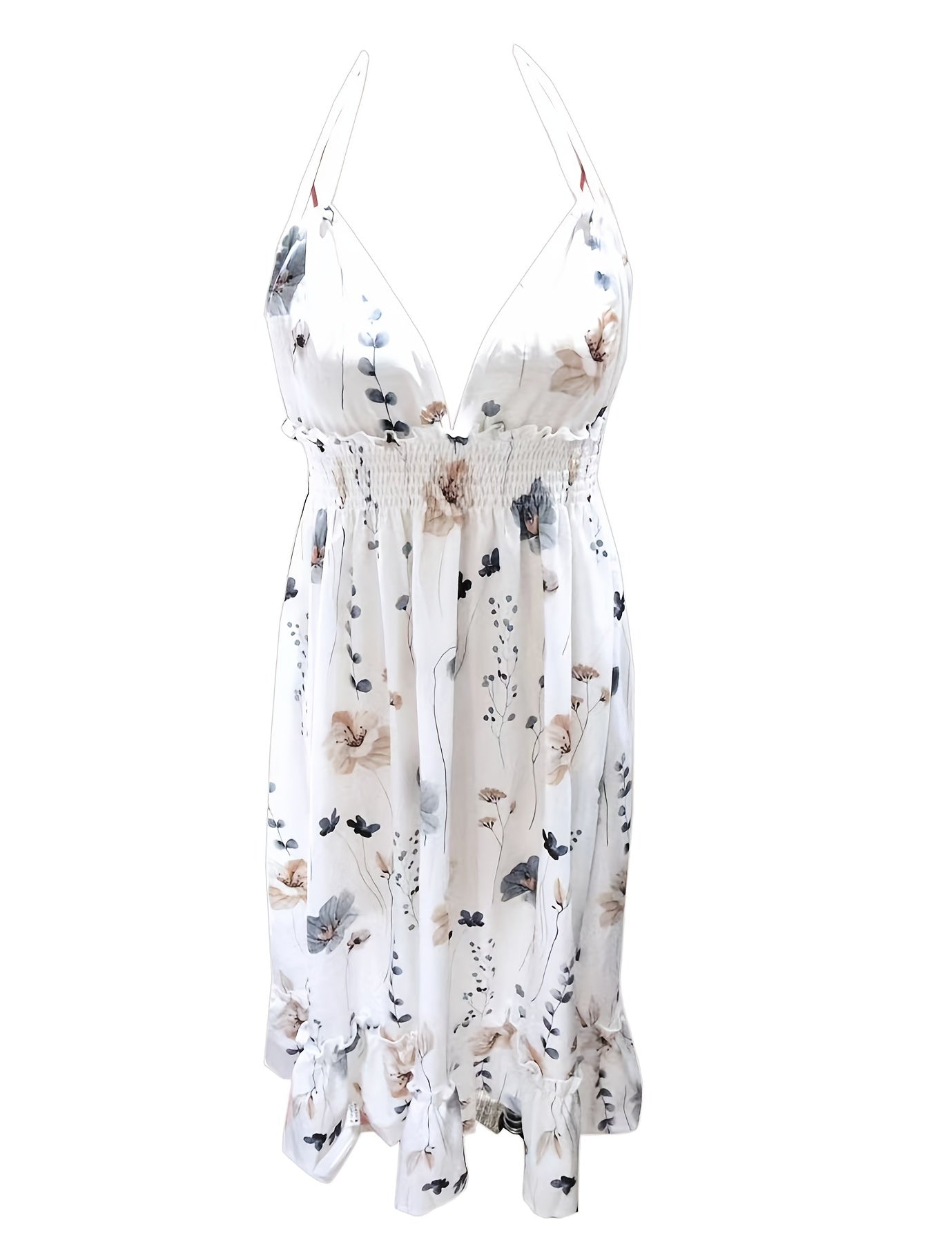 Romantic Floral Print Spaghetti Strap Dress - Alluring Shirred Bodice & Playful Ruffle Hem - Perfect Womens Summer Fashion