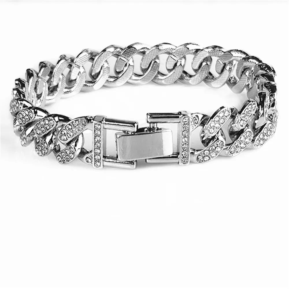 Mens Luxury Iced Out Diamond Fashion Chain Bracelets Bangles 18K Gold Silver Cuban Link Miami Bracelet Hip Hop Jewelry