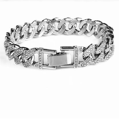 Mens Luxury Iced Out Diamond Fashion Chain Bracelets Bangles 18K Gold Silver Cuban Link Miami Bracelet Hip Hop Jewelry