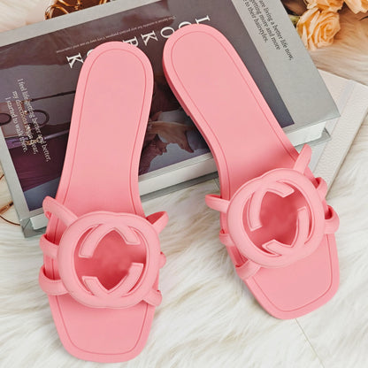 Designer Sandals Luxury Interlocking Slippers Top Quality Summer Quick Drying Women Jelly Color anti slip classical Versatile Slides Flat Heel Beach Mules US 35-42