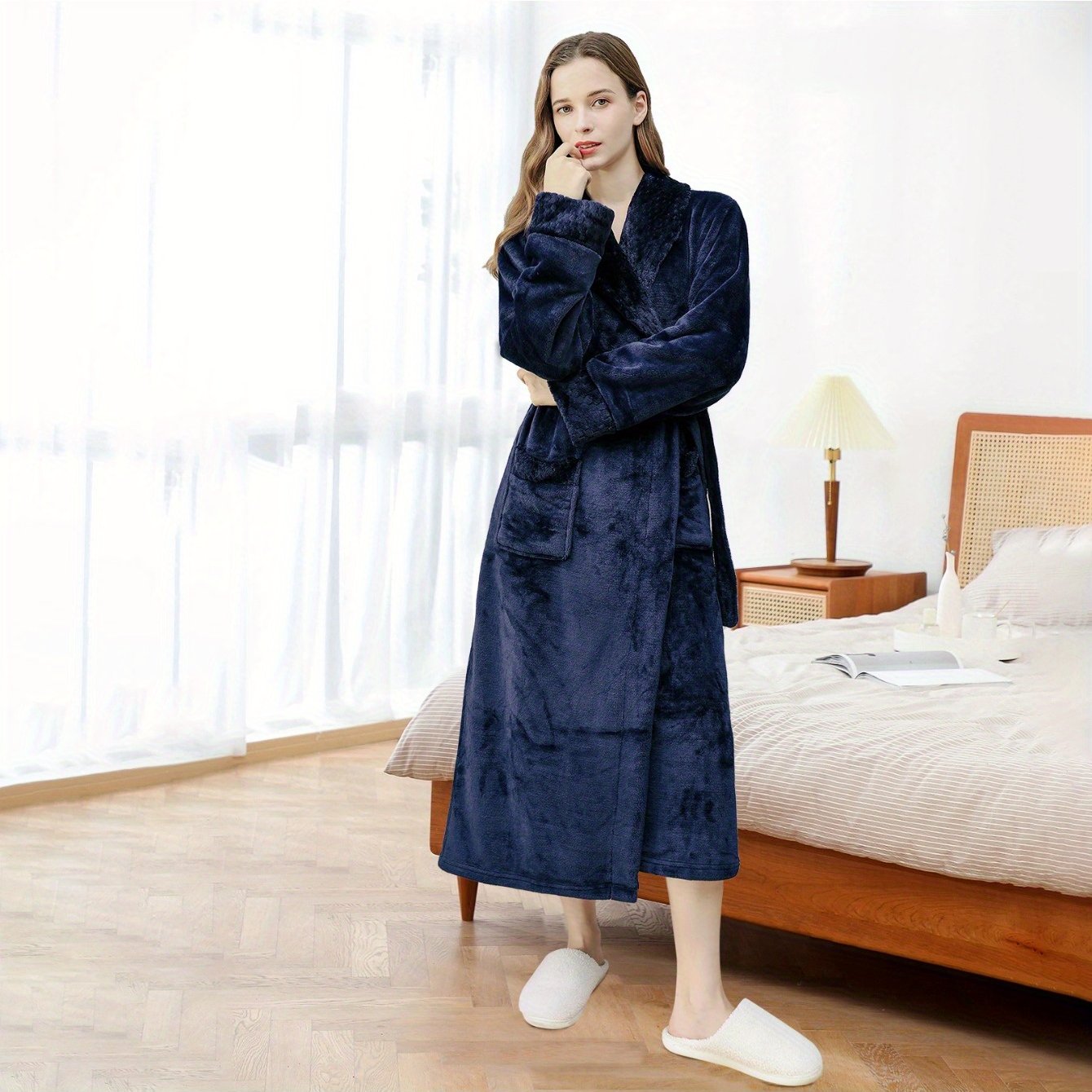 Unisex Long Bathrobe - Luxurious Flannel Robe for Men and Women - Thick, Warm Sleepwear for Winter - Perfect Homewear for 120-200 Pounds, Available in Large and Extra Large Sizes