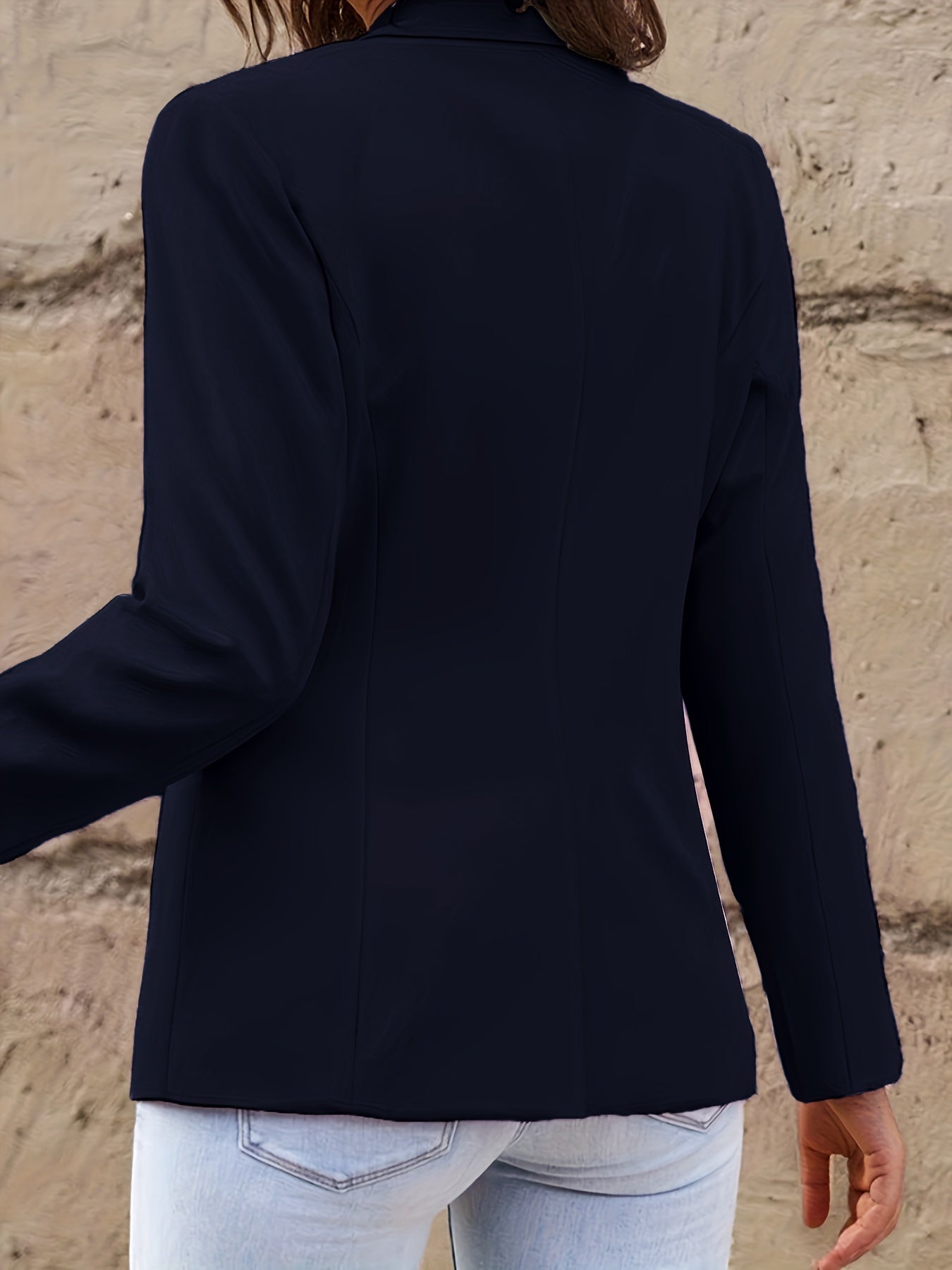 Long Sleeve Solid Color Elegant Blazer - Classic Lapel Collar, Machine Washable, Polyester Material, Regular Length, No Belt, Buttonless Placket - Perfect for Work, Office, and Spring/Summer/Fall Seasons