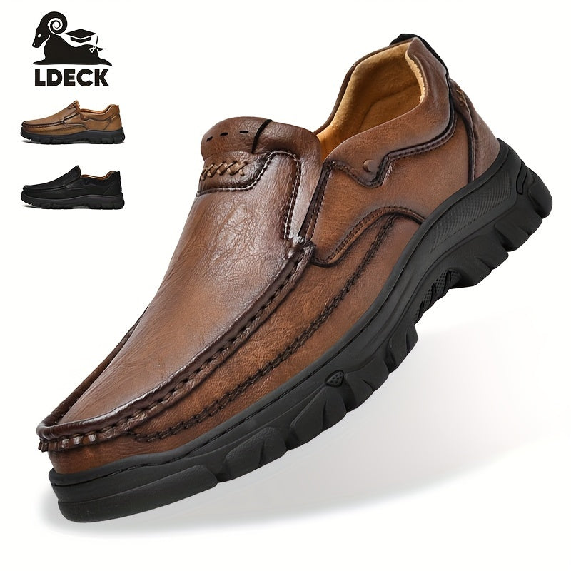 Premium Mens Leather Loafers - Durable Solid Stitching, Anti-skid Slip-Ons for Outdoor Adventures & Office - Perfect for Spring & Autumn