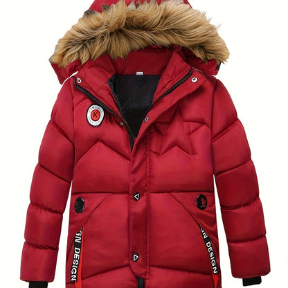 Stylish Boy's Fleece Lined Down Jacket - Warm, Water-Resistant, and Lightweight Zip-Up Hooded Coat with Adjustable Cuffs and Hem - Perfect for Winter Outdoor Activities and as a Thoughtful Gift