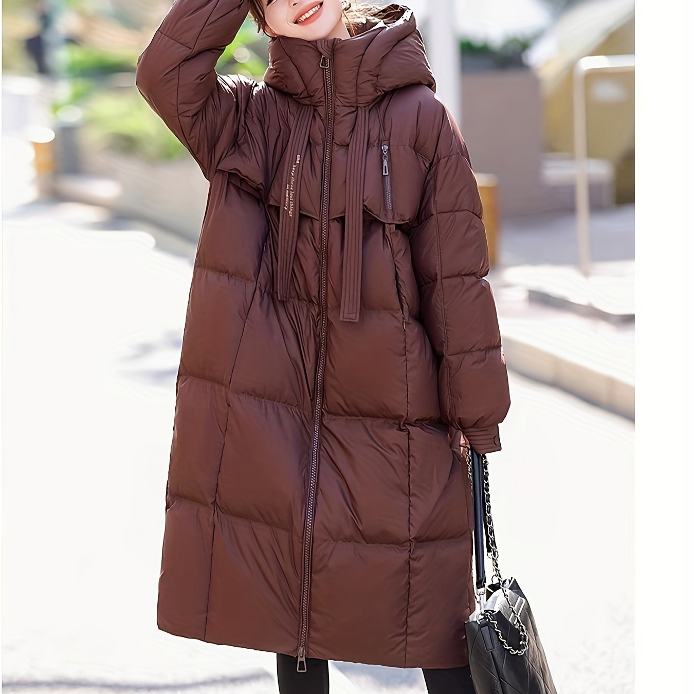 Ultra-Warm Down Longline Puffy Coat - Women's Insulated Winter Jacket with Zip-Up Hoodie and Casual Long Sleeves - Soft, Lightweight, and Water-Resistant Down Coat for Cold Weather