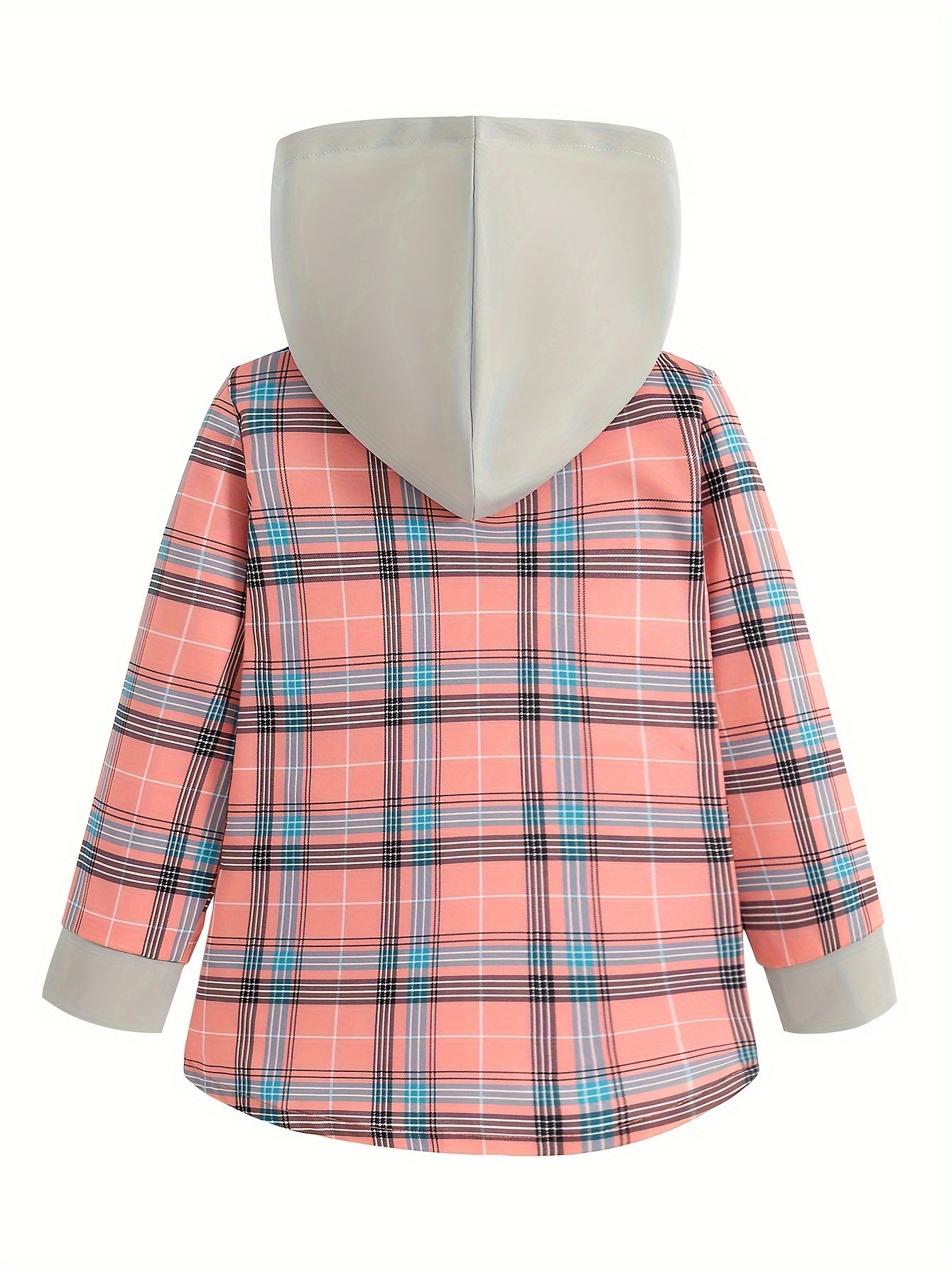 Girls Splicing Plaid Hooded Shirt Button Up Shirt Spring Fall Gift Outdoor