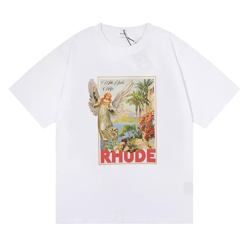 Spring Summer Rhude Shirt Man T Shirts Women Tees Skateboard Oversize Men Short Sleeve T-shirt Brand Men's T-shirts US SIZE S-XXL