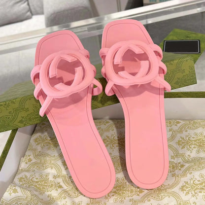 Designer Sandals Luxury Interlocking Slippers Top Quality Summer Quick Drying Women Jelly Color anti slip classical Versatile Slides Flat Heel Beach Mules US 35-42