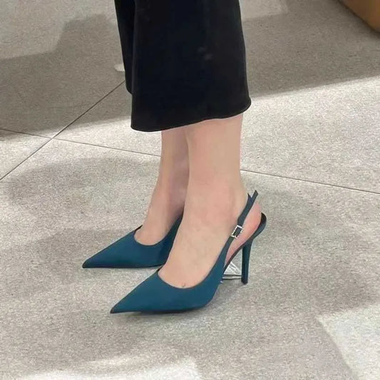 Dress Shoes Blue High Heel Shoes for Female Pointed Fashion Sandals Sexy Thin Heels Slip-on Commuter Shoes Shallow Summer  Womens Pumps H240521