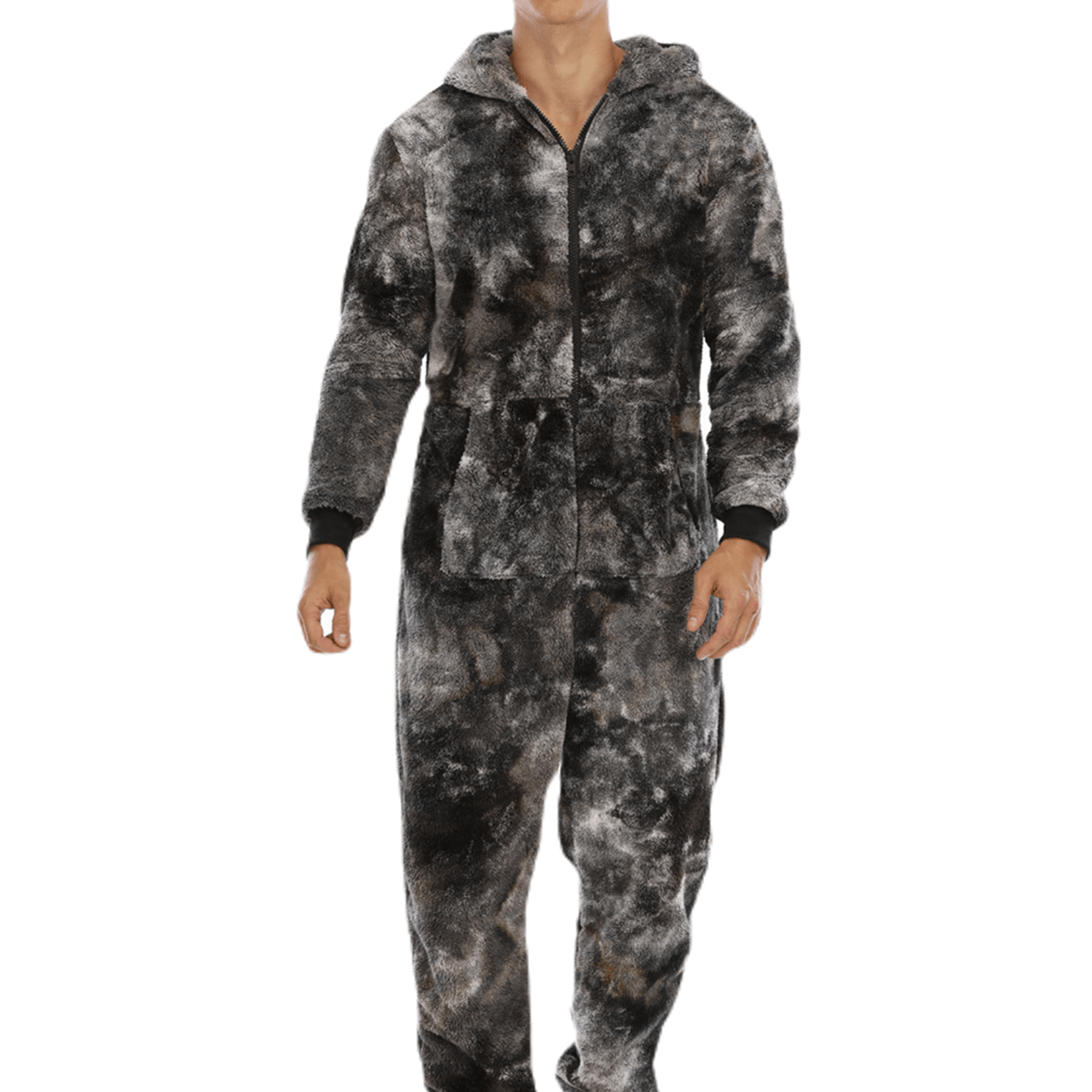 Mens Trendy Tie Dye Hooded Jumpsuit - Ultra-Soft Fleece Loungewear with Full Zipper - Cozy Home Pajamas for Ultimate Comfort