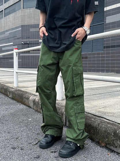 Mens Durable Cotton Cargo Pants - Multi Pocket Design - Loose Fit for Comfort - Ideal for Outdoor Activities & Workwear