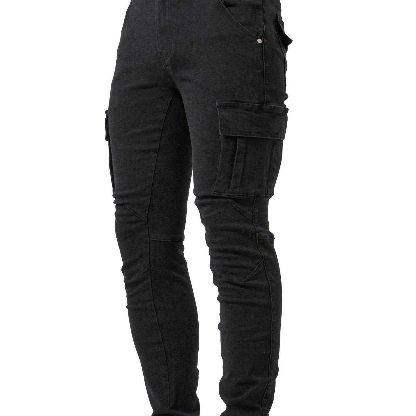 Men's Slim Fit Cargo Jeans - High Stretch Denim Pants with Multiple Pockets for Casual Street Style in Spring and Summer