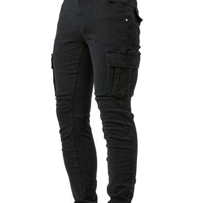 Men's Slim Fit Cargo Jeans - High Stretch Denim Pants with Multiple Pockets for Casual Street Style in Spring and Summer