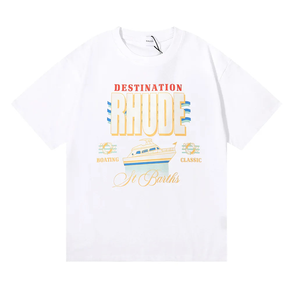 Brand Rhude T Shirts Designer Shirt Men Shorts Print White Black S M L Xl Street Cotton Fashion Youth Mens Tshirts Tshirt