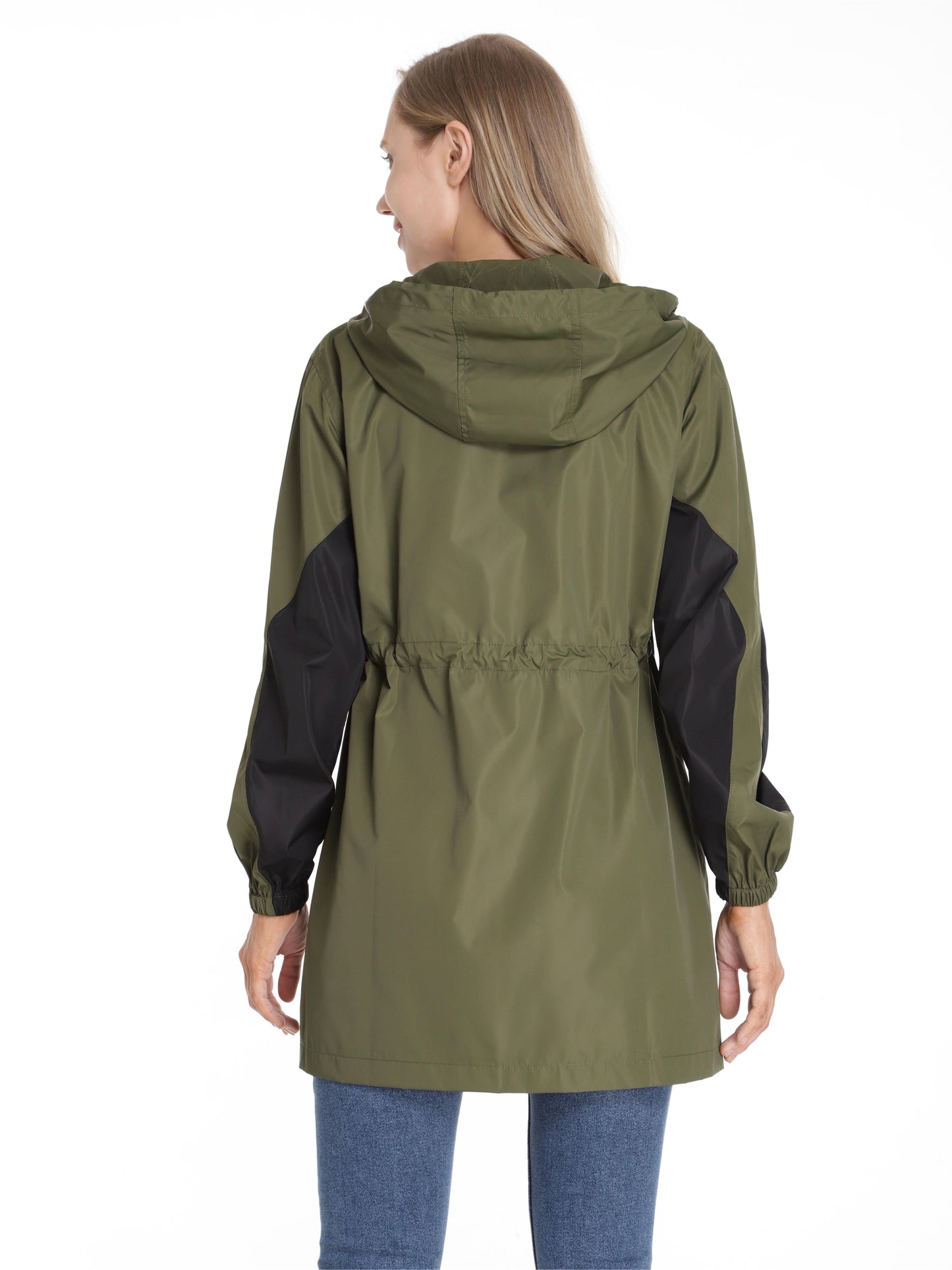 Stylish Color Block Long Sleeve Trench Coat - Water-Resistant, Waisted, Hooded, Windbreaker Jacket with Adjustable Cuffs and Hem - Perfect for Women's Outdoor Activities and Casual Wear