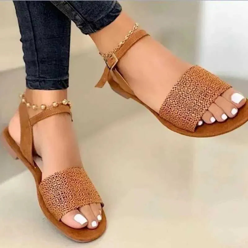 Dress Shoes New Summer Flats Womens Sandals  High Quality Ankle Strap Ladies Casual Comfortable Open Toe Fashion Woman H240527