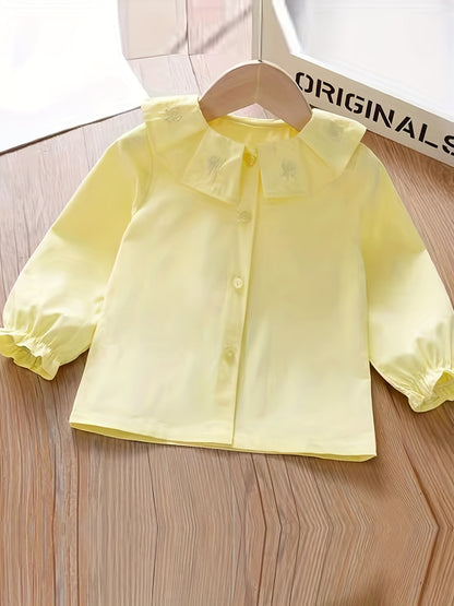 Toddler Girls Uniform Shirt Pleated Collar Long Sleeve Cute Blouse Tops