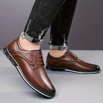 Plus Size Mens Comfy Round Toe Derby Shoes - Soft Synthetic Leather Upper, Non-Slip Rubber Sole, Lace-Up Closure, Breathable PU Insole, Perfect for Casual, Daily, Business Occasions - All-Season, Low-Top, Minimalist Style