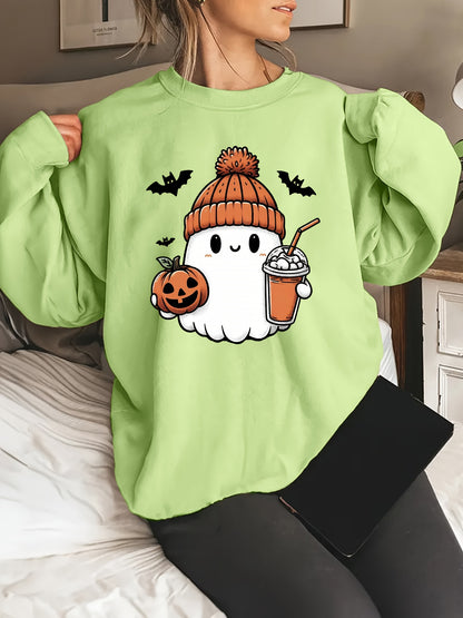 Vibrant Halloween Print Hoodie - Soft, Breathable, Drawstring Casual Hooded Sweatshirt for Fall & Spring, Women's Relaxed Fit Clothing with Long Sleeves and Pocket