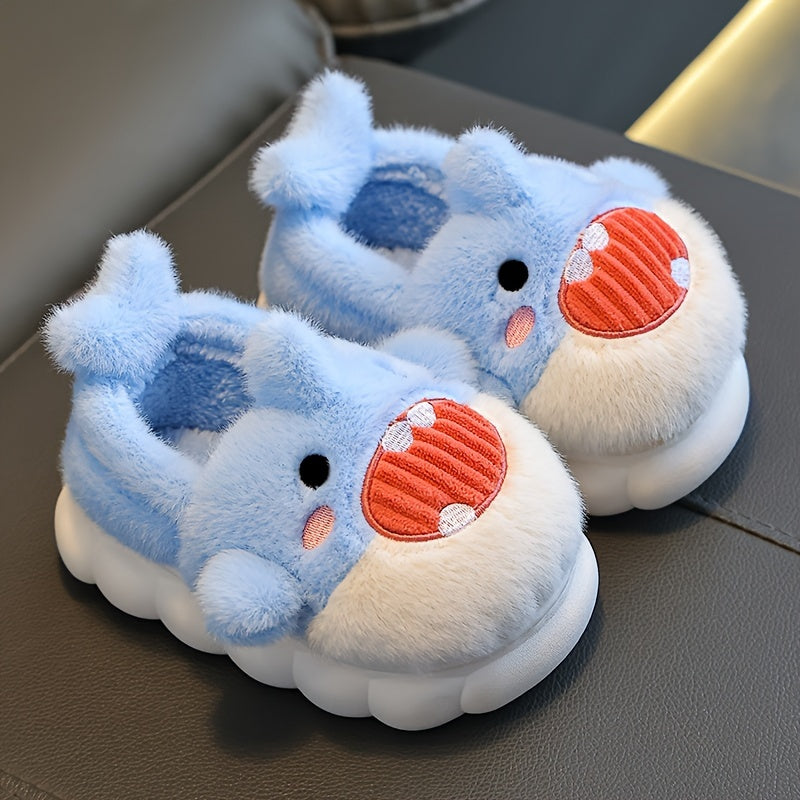 Cozy Kids' Shark Plush Slippers - Soft, Warm Indoor Home Shoes For Boys & Girls, Non-Slip Tpr Sole