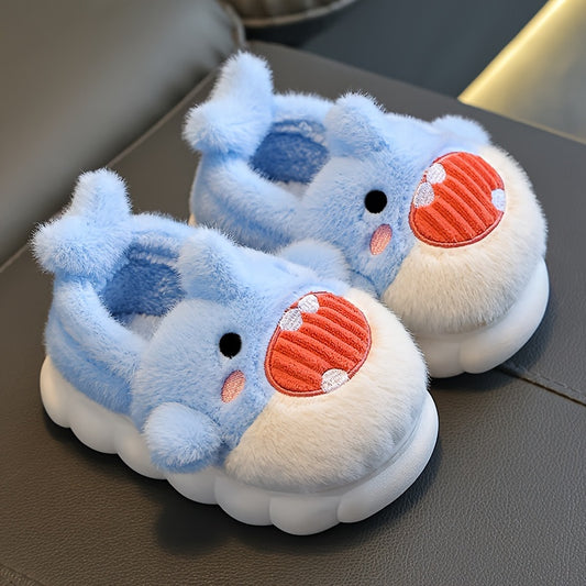 Cozy Kids' Shark Plush Slippers - Soft, Warm Indoor Home Shoes For Boys & Girls, Non-Slip Tpr Sole