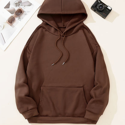 Womens Thermal Hooded Sweatshirt - Soft Micro Elasticity Polyester, Long Sleeve, Solid Color, Casual Pocketed Drawstring Hoodie for Fall/Winter - Cozy Knit Fabric, No Printing, No Sheer