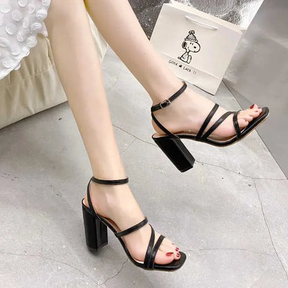 Dress Shoes Fashionable Summer Womens Sandals  New White High Heel Square Toe Bracelet Elegant Short and Fat H240527 HY85