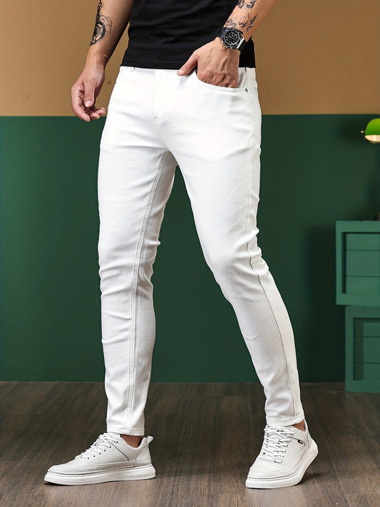 Men's Stretch Denim Jeans - Slim Fit, Casual Street Style with Pockets, Chic and Comfortable