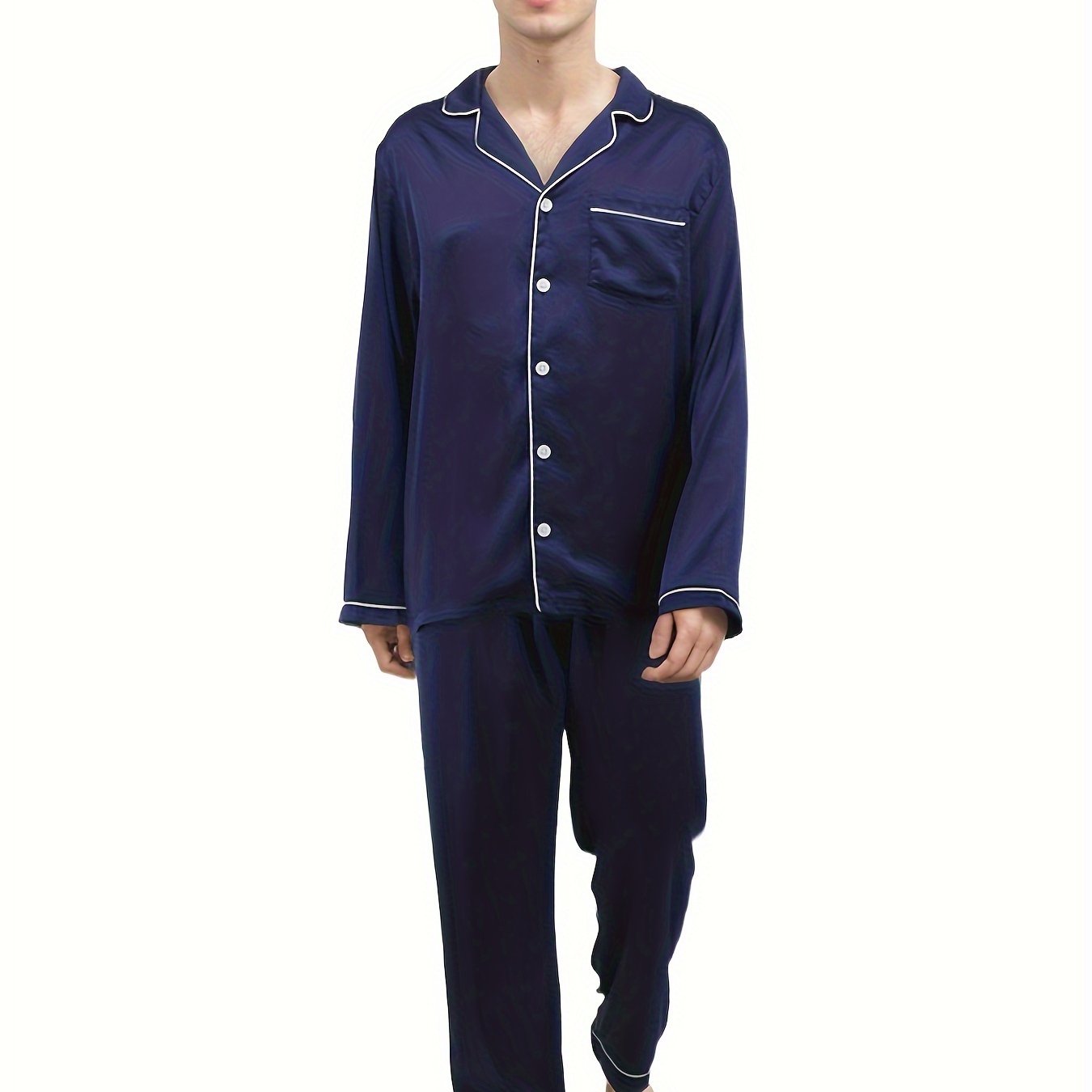 Pyjama Set For Men Silk Satin Pjs Set Two Piece Short Sleeve Pyjamas Button Down Sleepwear Soft Nightwear Pjs