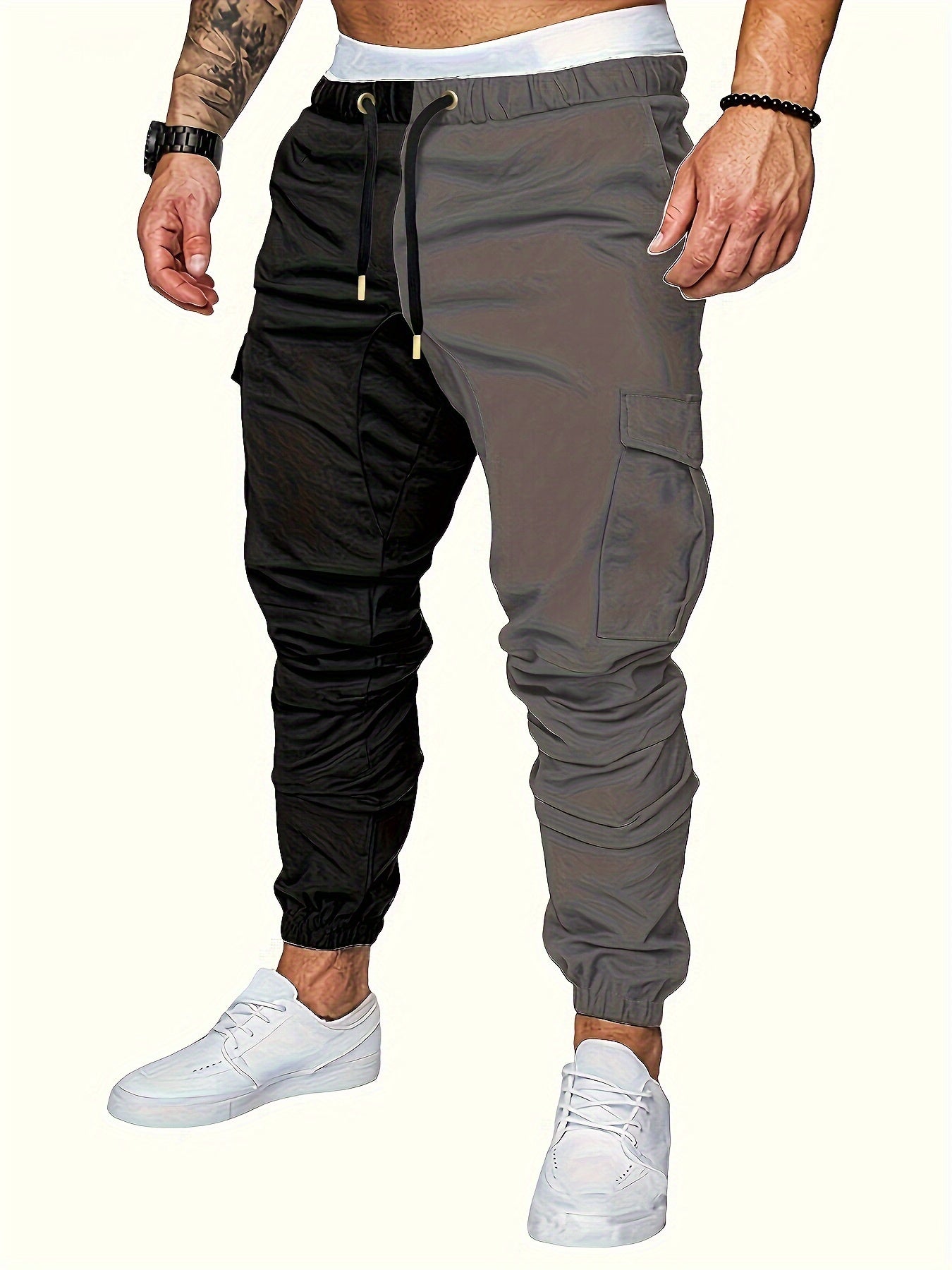 Men's Comfort-Fit Cargo Joggers - Drawstring, Stretch, Flap Pocket - Ideal for Spring & Autumn Casual Wear