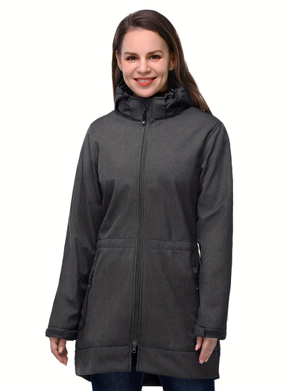 Waterproof Fleece Lined Long Rain Jacket - Windproof, Warm, Adjustable Waist Drawcord, Hooded, Breathable, and Packable - Women's Winter Outdoor Clothing for Hiking, Camping, and Daily Use