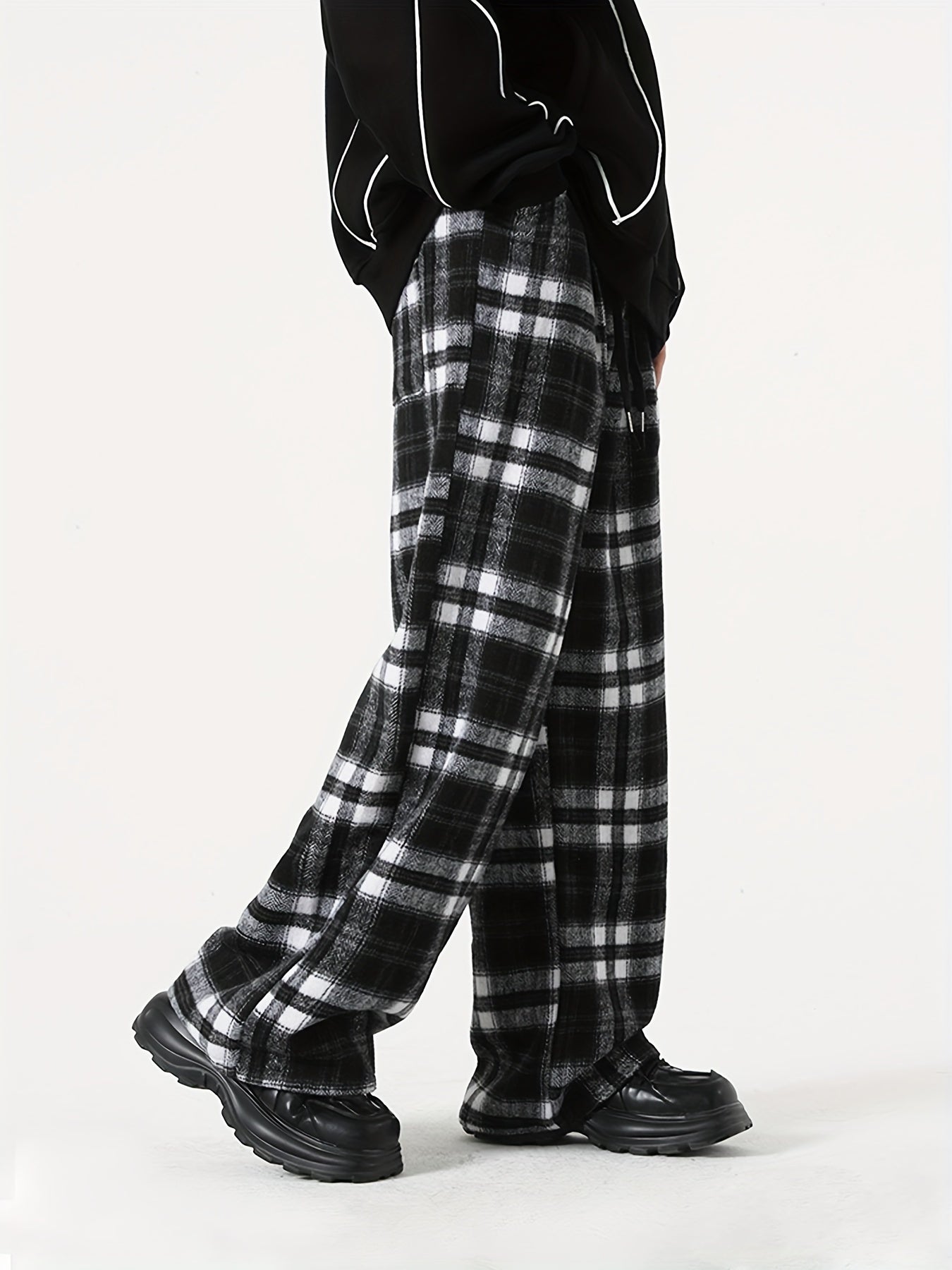 Relaxed Fit Plaid Pants for Men - Soft, Lightweight, Breathable Fabric, Drawstring Waist, Multiple Pockets, Ideal for Sport, Casual, Outdoor Activities, and Daily Wear