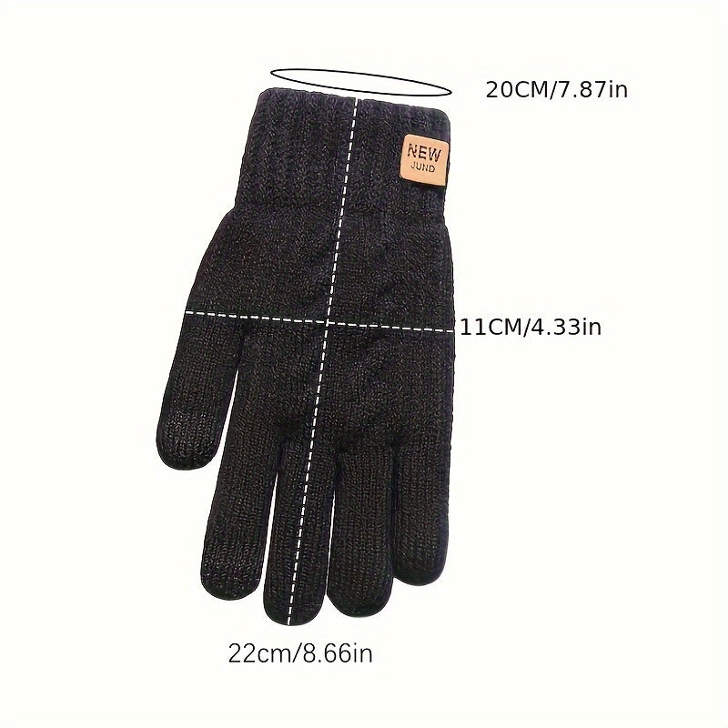 Plus Velvet Thickened Double-Layer Knitted Gloves - Cold Weather Gloves with Touch Screen Function, Short Elastic Cuff, Solid Color, Coldproof and Warm for Winter