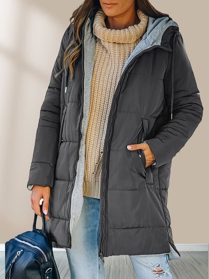 Warmth Plus Mid-Length Quilted Puffer Down Jacket - Casual Jackets for Women with Hood, Lightweight, Multiple Pockets and Water-Resistant Coating for Winter Outdoor Activities