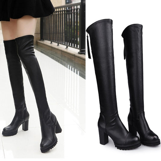 Winter over-the-Knee Stretch Leather over-the-Knee High-Heeled Thigh Boot Skinny Boots Women's High Leg Boot Winter HOTan and NEWn Fashion Generation Hair